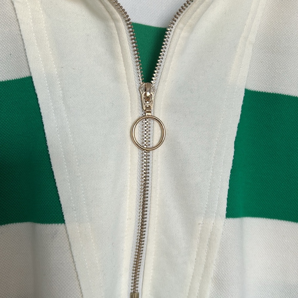 π Green & Cream Striped Rugby Shirt Partial Zip-Up Size 2XL New Without Tag - Picture 7 of 14